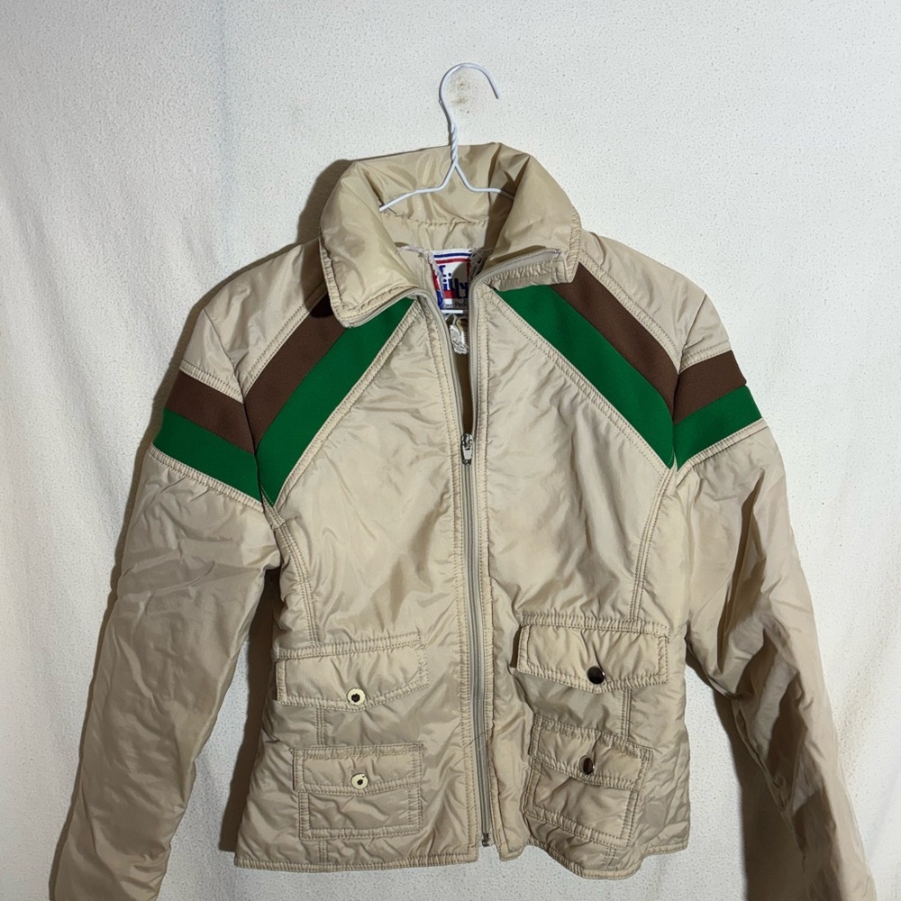 VINTAGE Beige Jacket with Green and Brown Accents